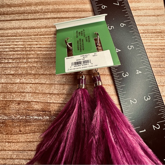 Kate Spade - Swing Time Tassel Drop Feather Earrings, Purple Multi, NWT - Picture 5 of 9